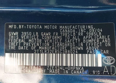 2005 Toyota Matrix Xr from USA, damaged, VIN 2T1LR32E85C388024